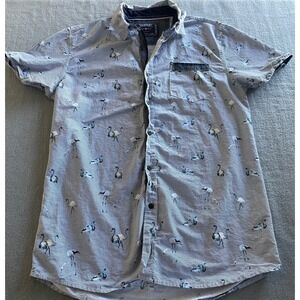 Company Eighty One‎ Mens Large Flamingo Print Striped Short Sleeve Button Down